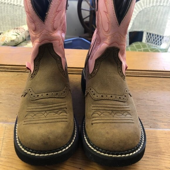 NWOT Justin Gypsy Mid-Calf Leather Pink Brown Cowboy Boots Size 6.5B - Picture 2 of 4